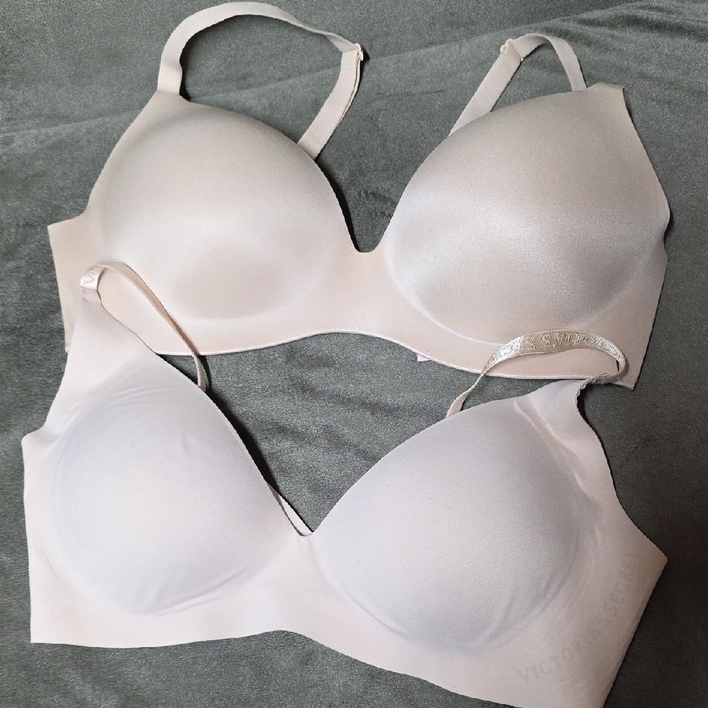 Victorias Secret Push-Up Wireless Bra Perfect Shape & Bralette Beige Wide Band